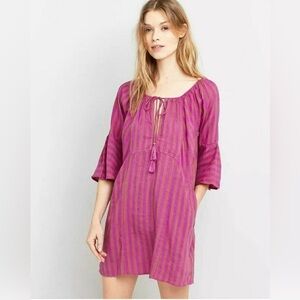 - Free People striped folk dress with 3/4 sleeves. In EUC. Size Small